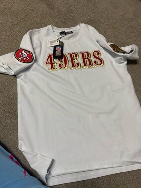 NFL San Francisco 49ers White Women’s Tee with Red and Gold Logo